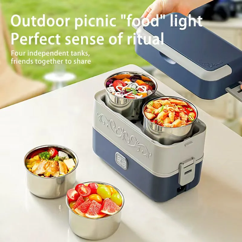 Multi-functional heating electric heating lunch box, hot rice and heat preservation, office workers cooking rice and food, electric heating self-heating steaming and boiling wonder, charging heat preservation lunch box, self-heating lunch box, stainless steel tableware, hardware charging heating heat preservation lunch box detail image 17