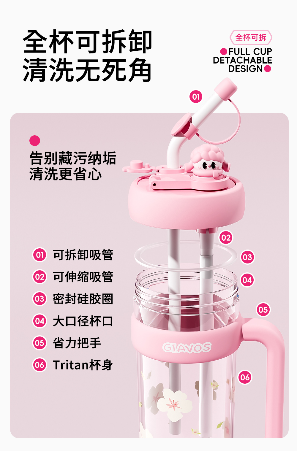 [OSEO] 26Q1#2610 taza de agua extraíble rosa para estudiantes verano cute taza de agua taza de plástico pic 7