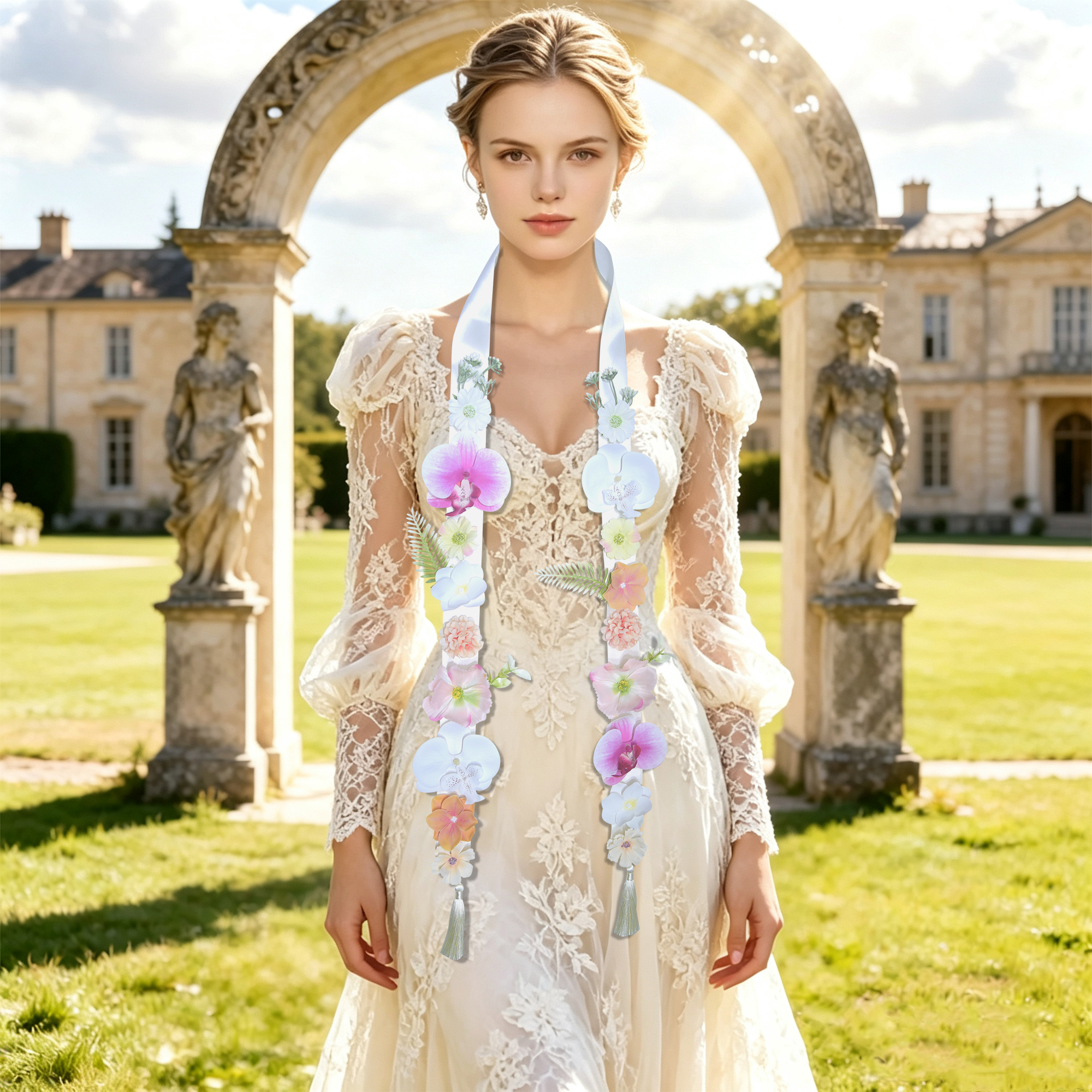 European and American bride simulation flower ribbon dress accessories