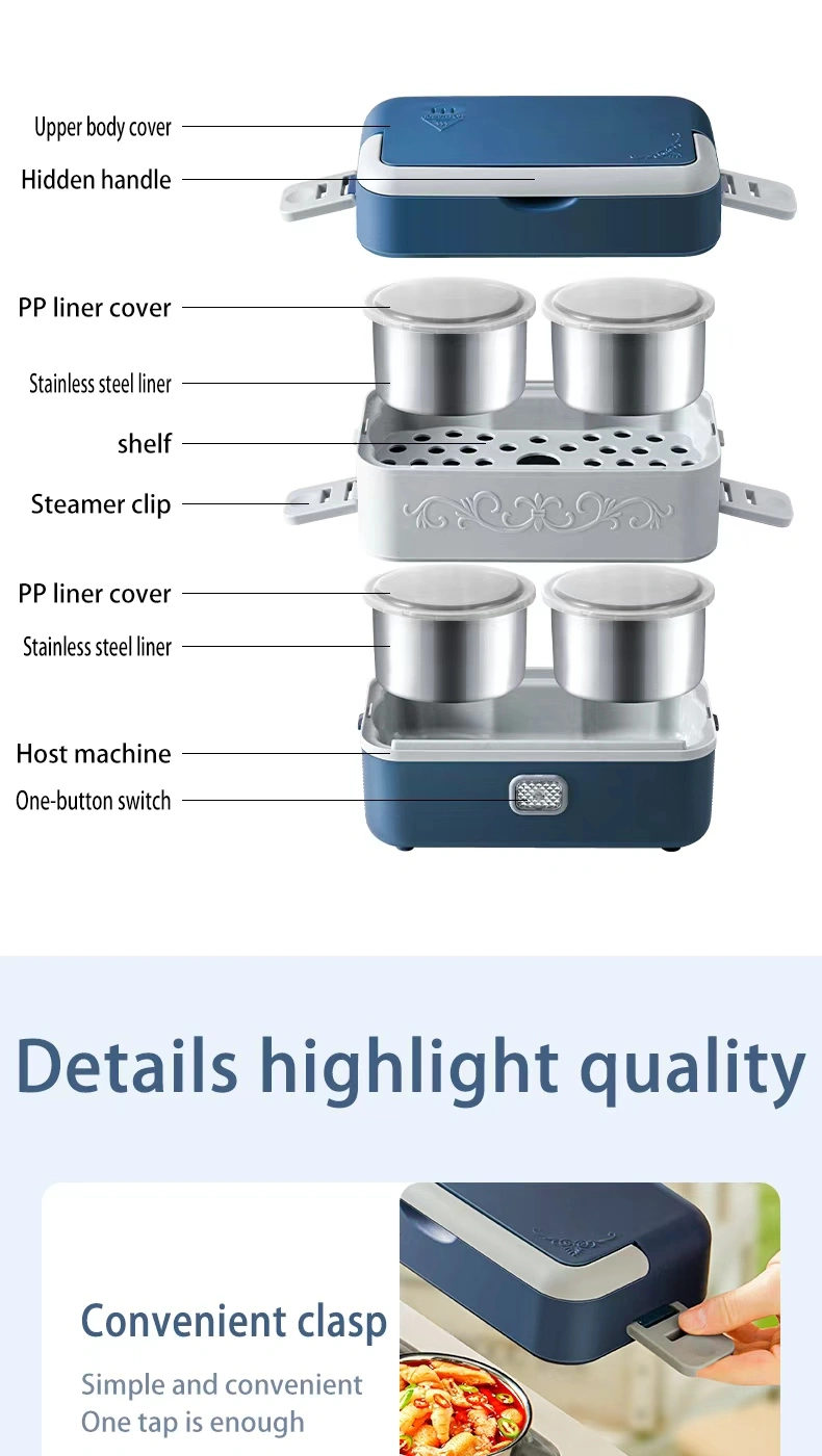 Multi-functional heating electric heating lunch box, hot rice and heat preservation, office workers cooking rice and food, electric heating self-heating steaming and boiling wonder, charging heat preservation lunch box, self-heating lunch box, stainless steel tableware, hardware charging heating heat preservation lunch box detail image 10