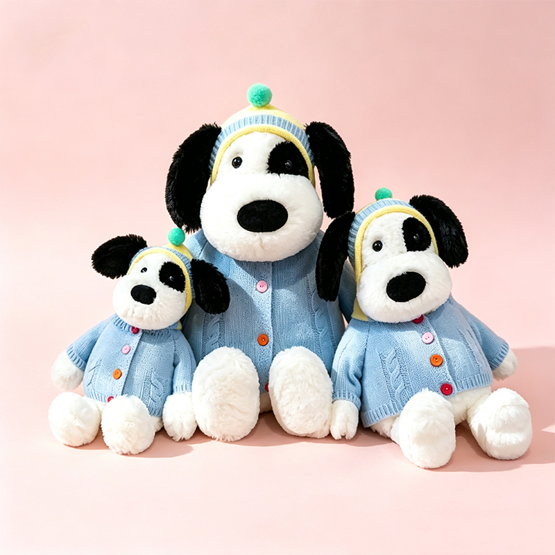 Sweater, pirate dog, plush toy, cute doll, anime cartoon peripheral, wholesale for foreign trade, claw machine, wedding toy, three, black and white dog plush toy wearing blue sweater and hat, Qixi Festival gift