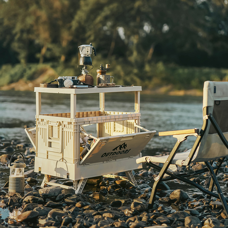 【CL】26Q3#1070 beige folding camping table with Moon Chair Camping Barbecue table portable folding chair