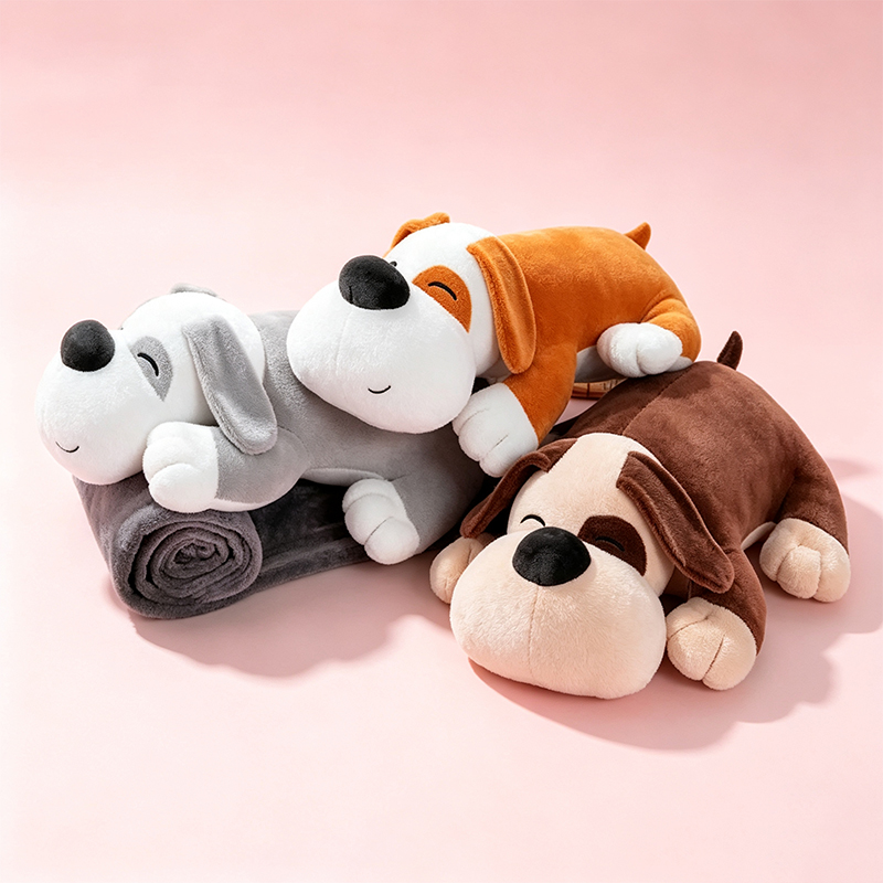 "Prone puppy anime cartoon air conditioner quilt, comfortable nap quilt, wholesale of anime children's two-in-one dolls for export.