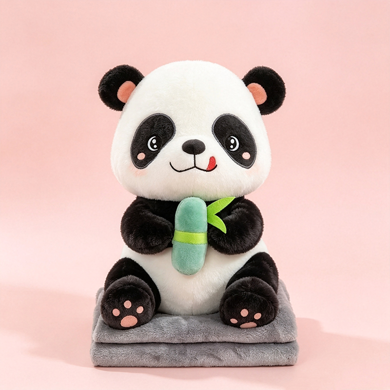 Bamboo panda plush air conditioner blanket, comfortable anime cartoon doll, nap blanket, two-in-one small throw pillow, children's white panda plush doll, Qixi Festival gift, plush toy