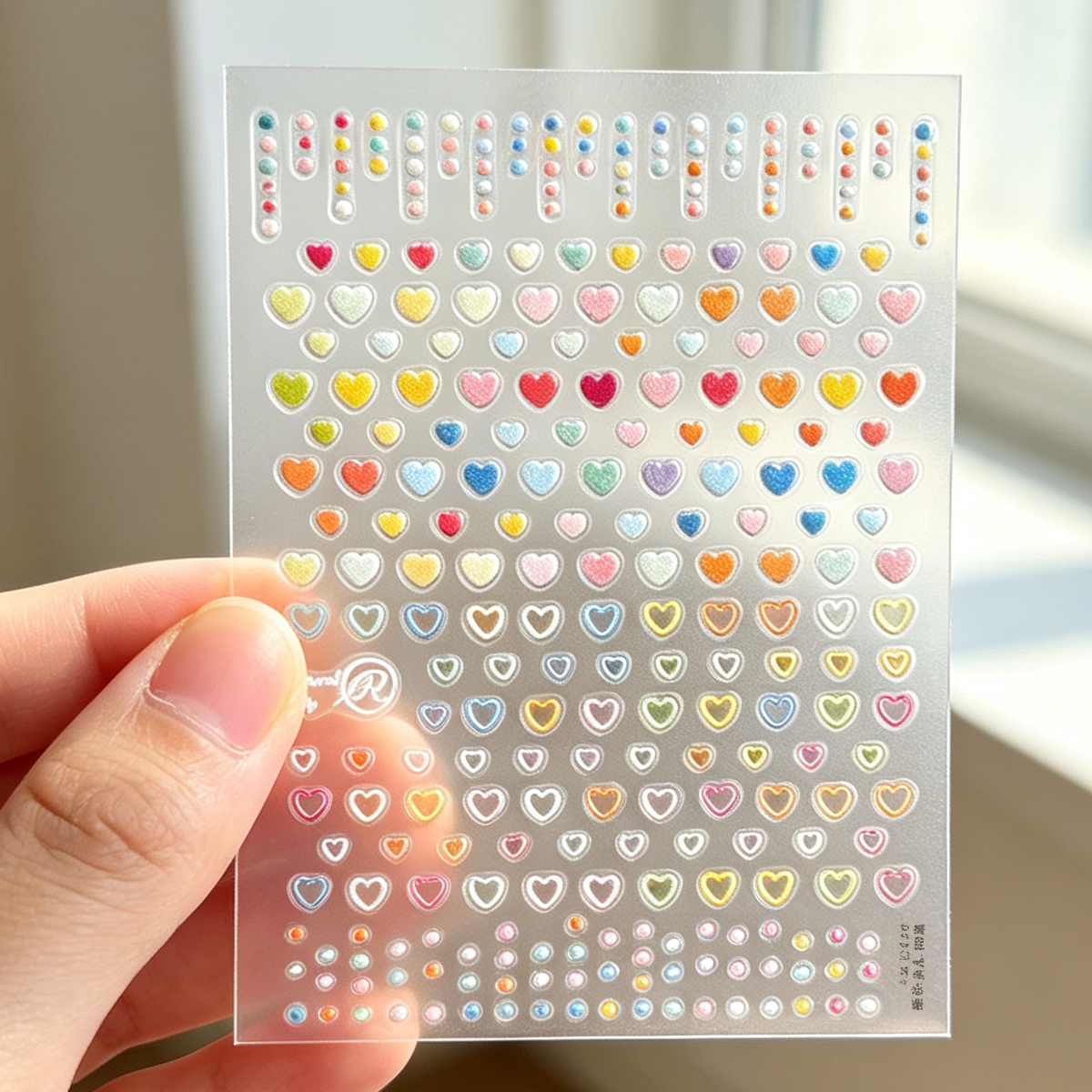 Macaron heart-shaped dot nail stickers, embossed three-dimensional Japanese-style cute girl self-adhesive nail stickers with small patterns