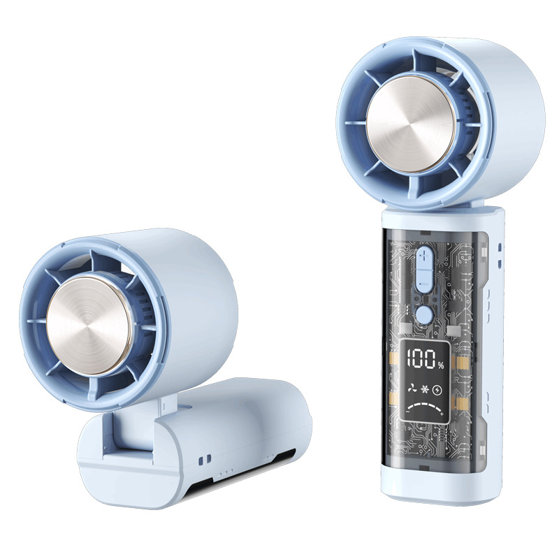 High-speed folding semiconductor refrigeration cold compress fan, transparent mecha, 100-speed digital display neck-hanging cold sensation fan Item Picture