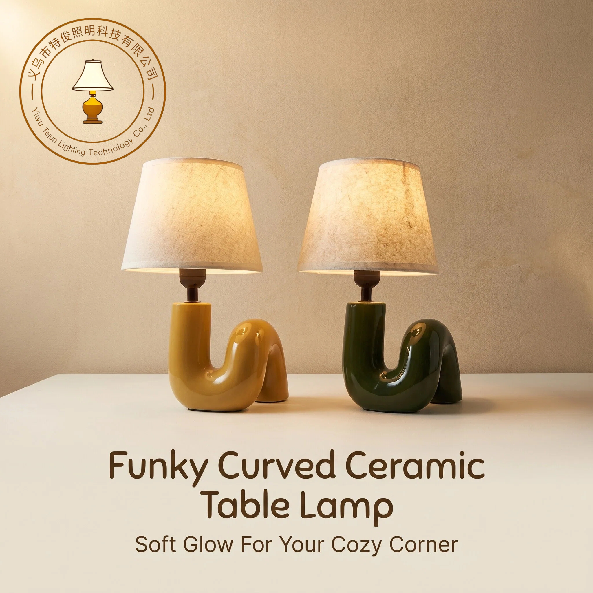The 2026JL new ceramic yellow and green curved table lamp is available for order starting from 24 pieces per piece