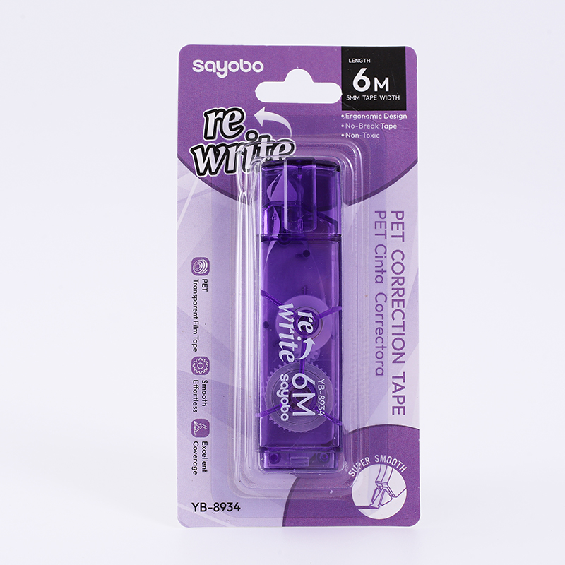 The YB-8934 English version features a 6-meter full-length correction tape with a pen clip design for easy portability