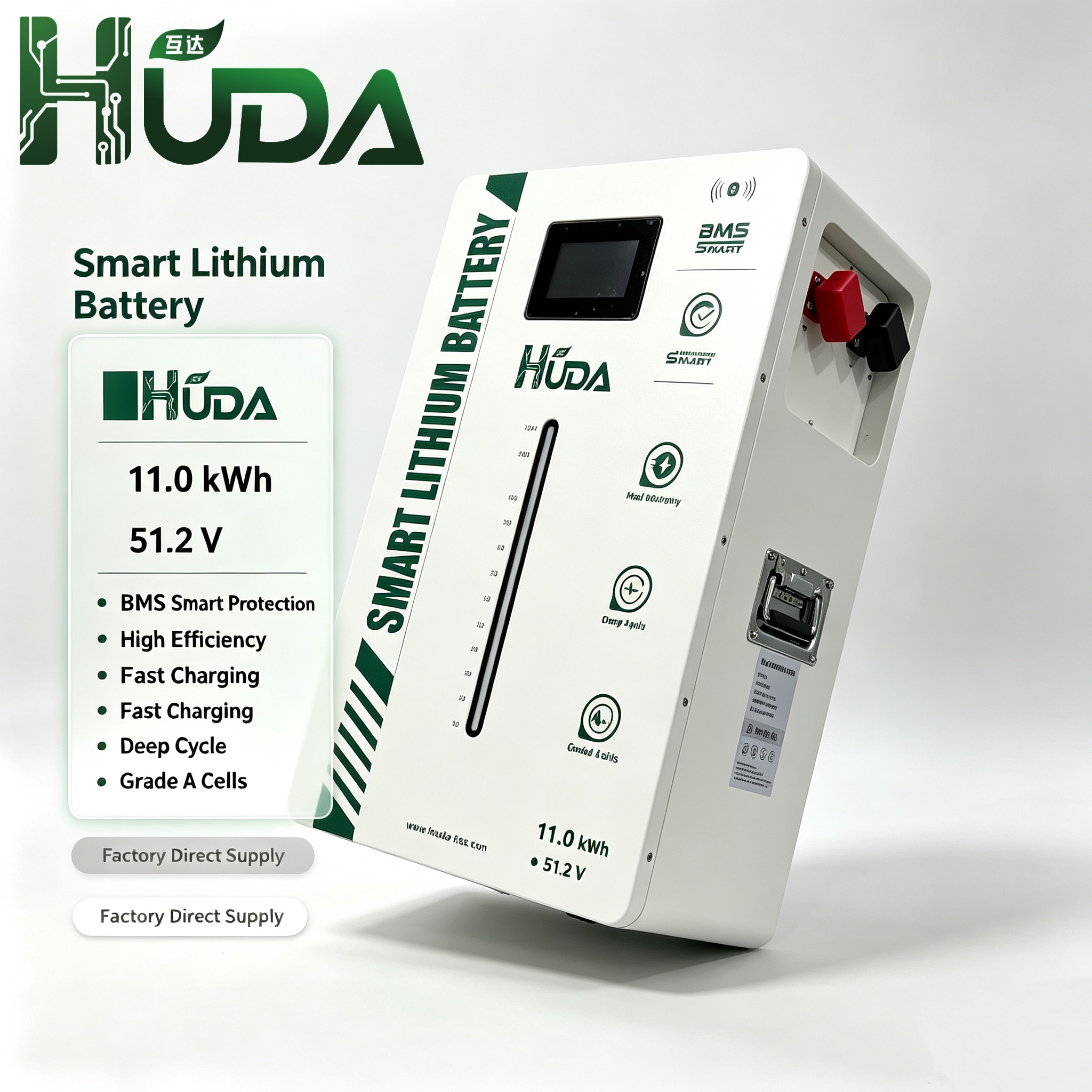 HUDA 11KWh HDL218S16-11K wall-mounted photovoltaic energy storage lithium battery LiFePO4 whole-house energy storage system emergency backup power Bluetooth smart