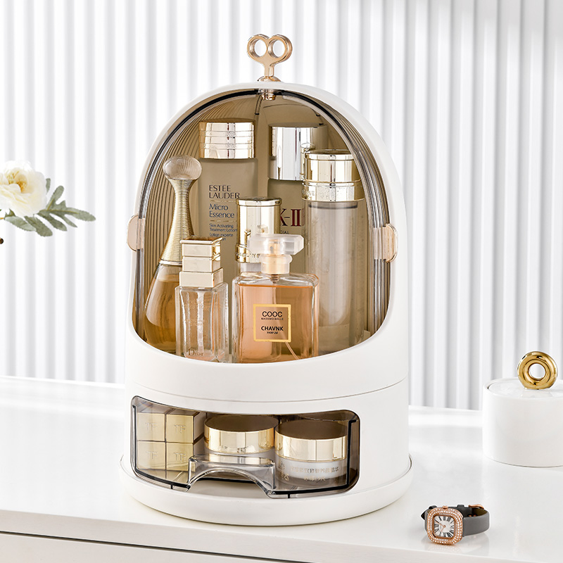【CL】26Q3#0539 White oval-shaped storage box with transparent dome, multi-functional organizing and storage box for household items and cosmetics