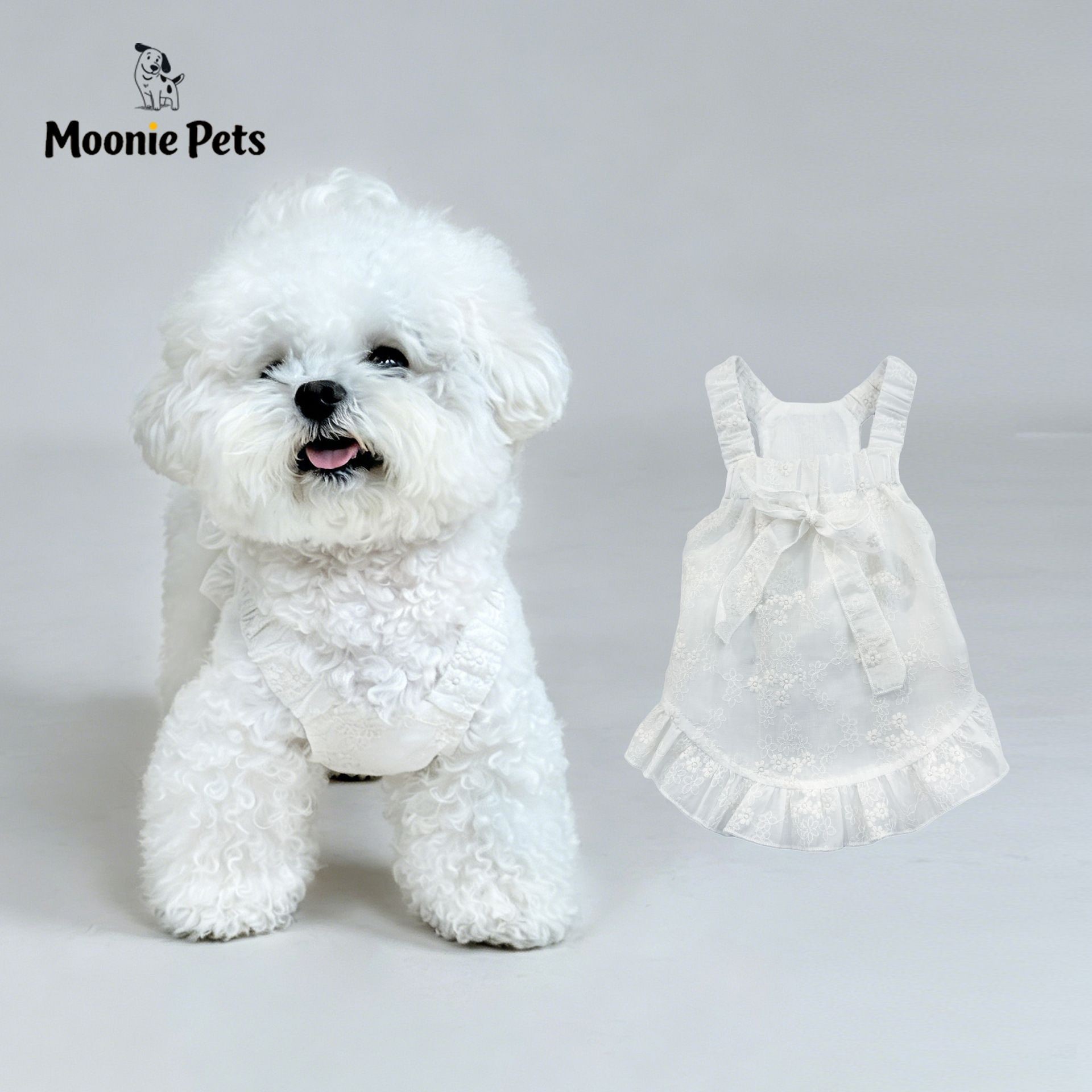 Summer French embroidered halter dress for dogs, Bichon Maltese thin and breathable little princess dress