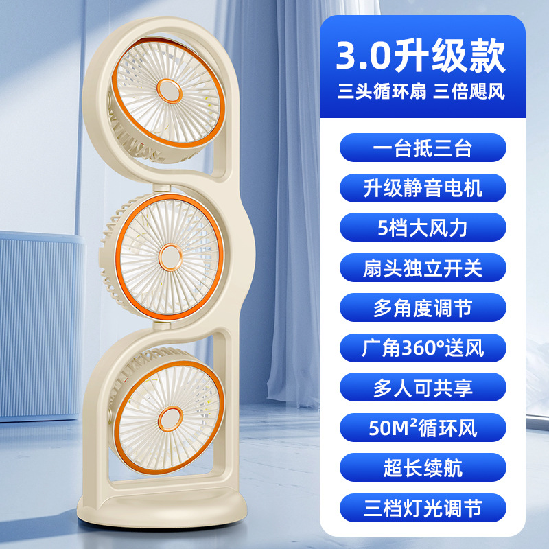 New high-power three-head fan, home desktop electric fan, dormitory home circulating fan, usb charging Application Scenario