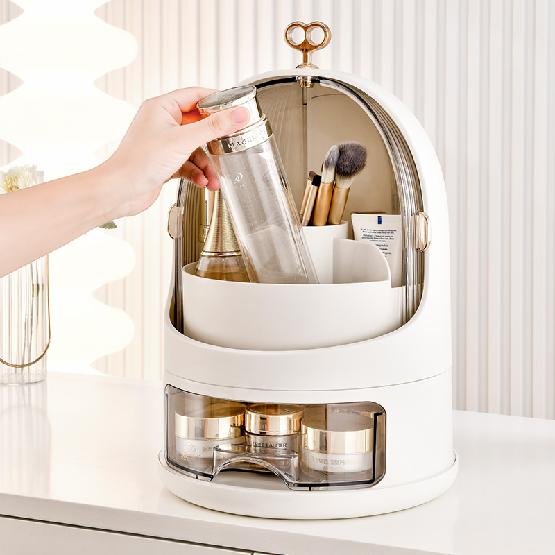 【CL】26Q3#0539 White oval-shaped storage box with transparent dome, multi-functional organizing and storage box for household items and cosmetics Specification image