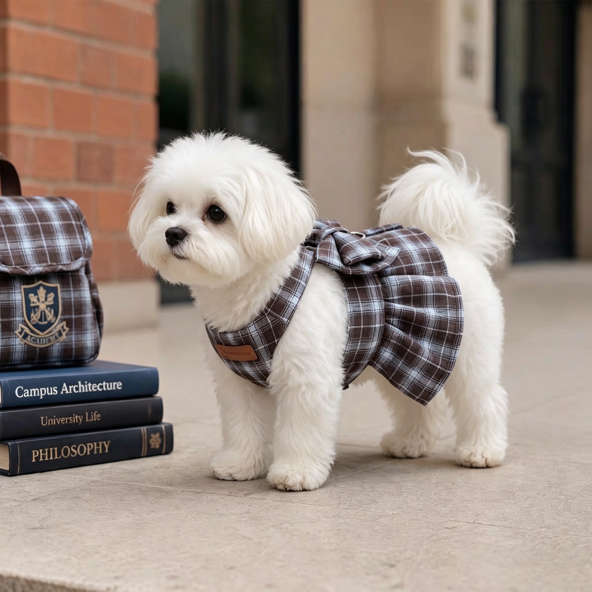 ins school style pet checkered pleated skirt with a back pull ring design. Teddy Pomerar is out Specification image
