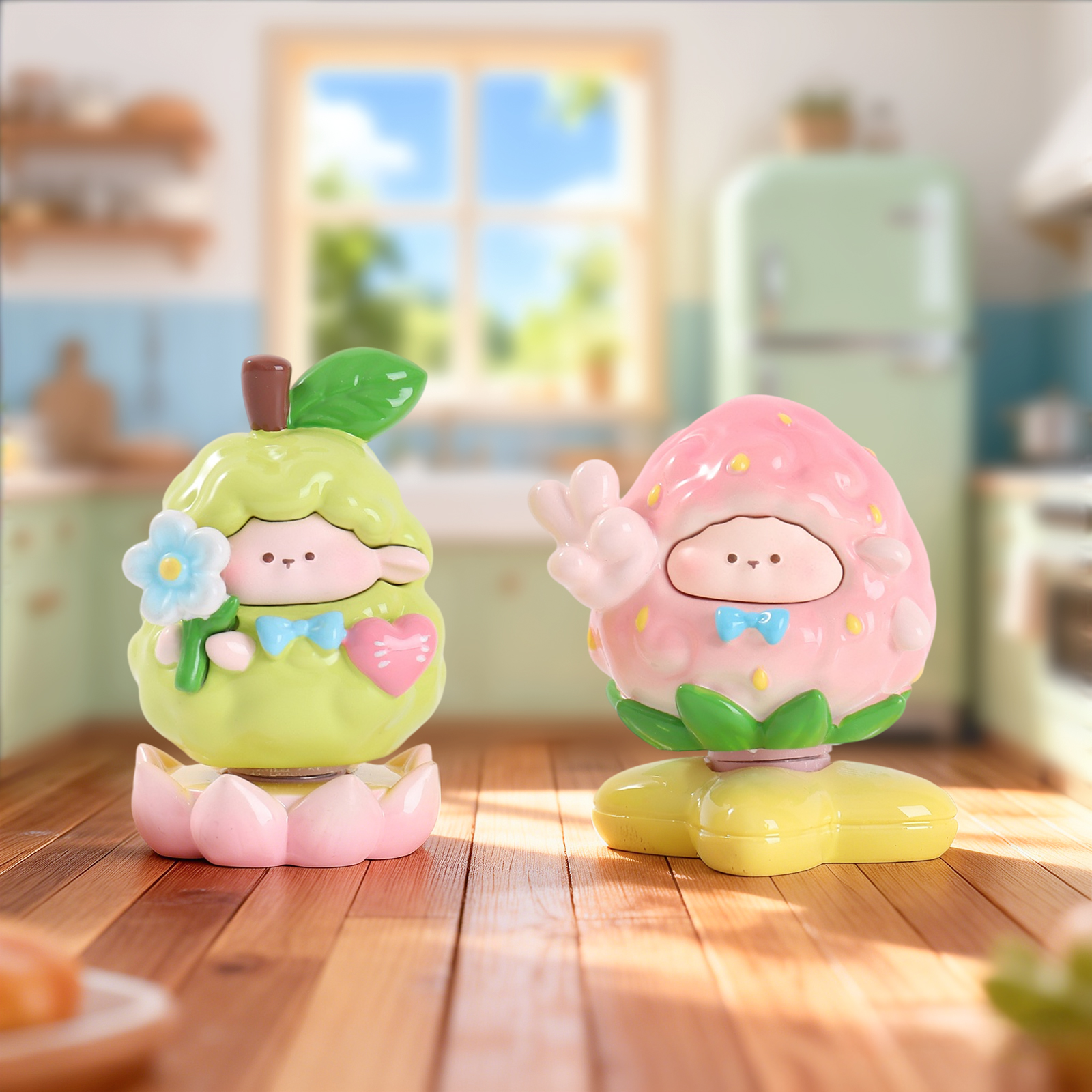 Creative Miaomiao Lam Fruit Spin Park Blind Box with display stand Cartoon table decoration, home decoration festival gift for the Year of the Goat Application Scenario