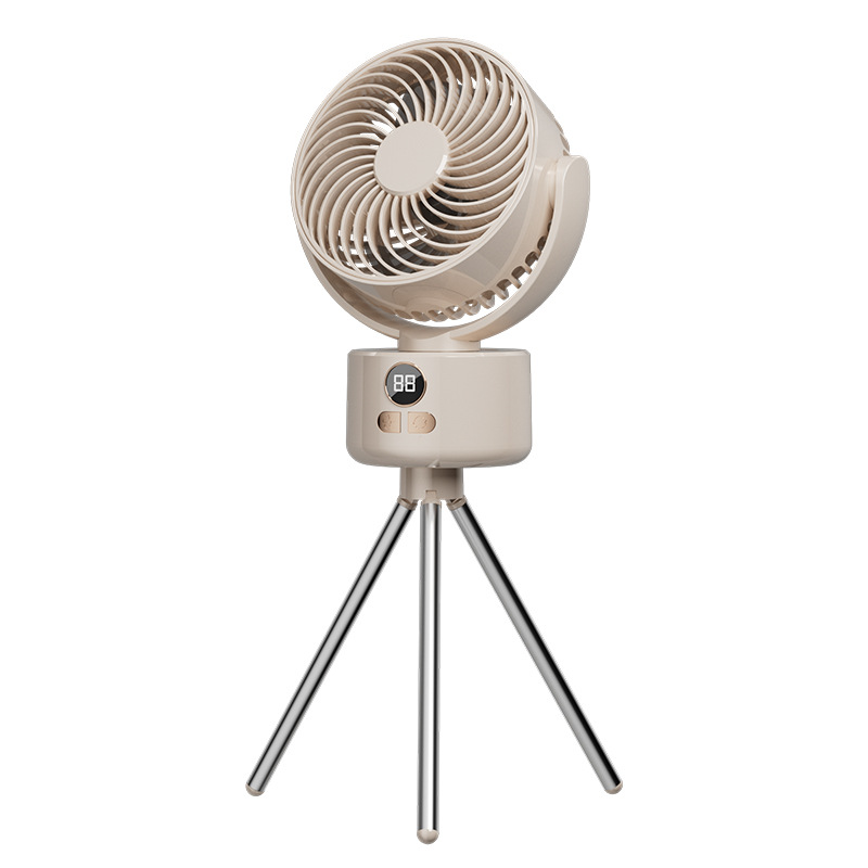 New camping fan, outdoor desktop circulation with high wind force, home usb digital display dual-purpose tripod fan Application Scenario
