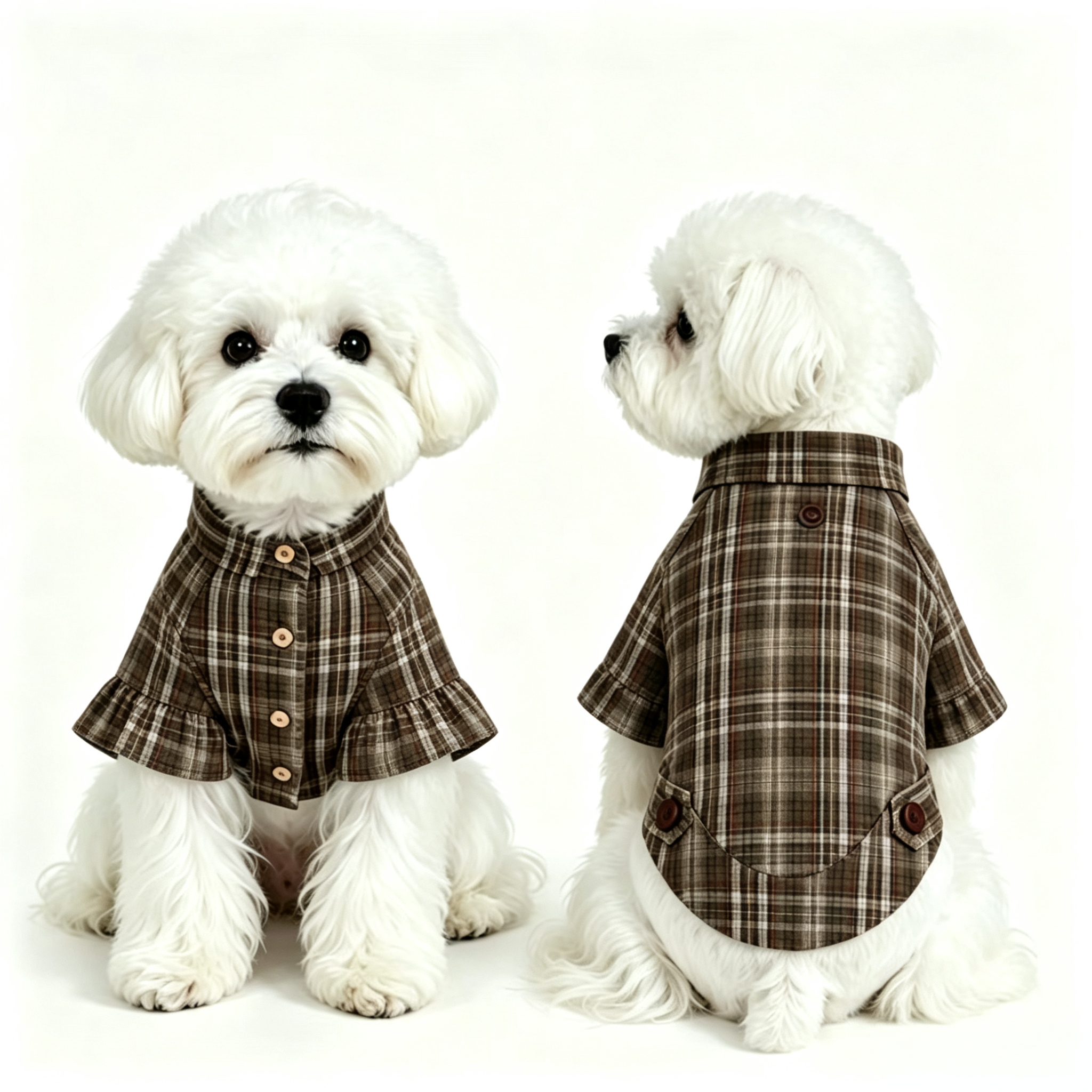 Korean-style pet retro plaid shirt, small dog Pomeranian Teddy Maltese spring/summer pure cotton top details Picture