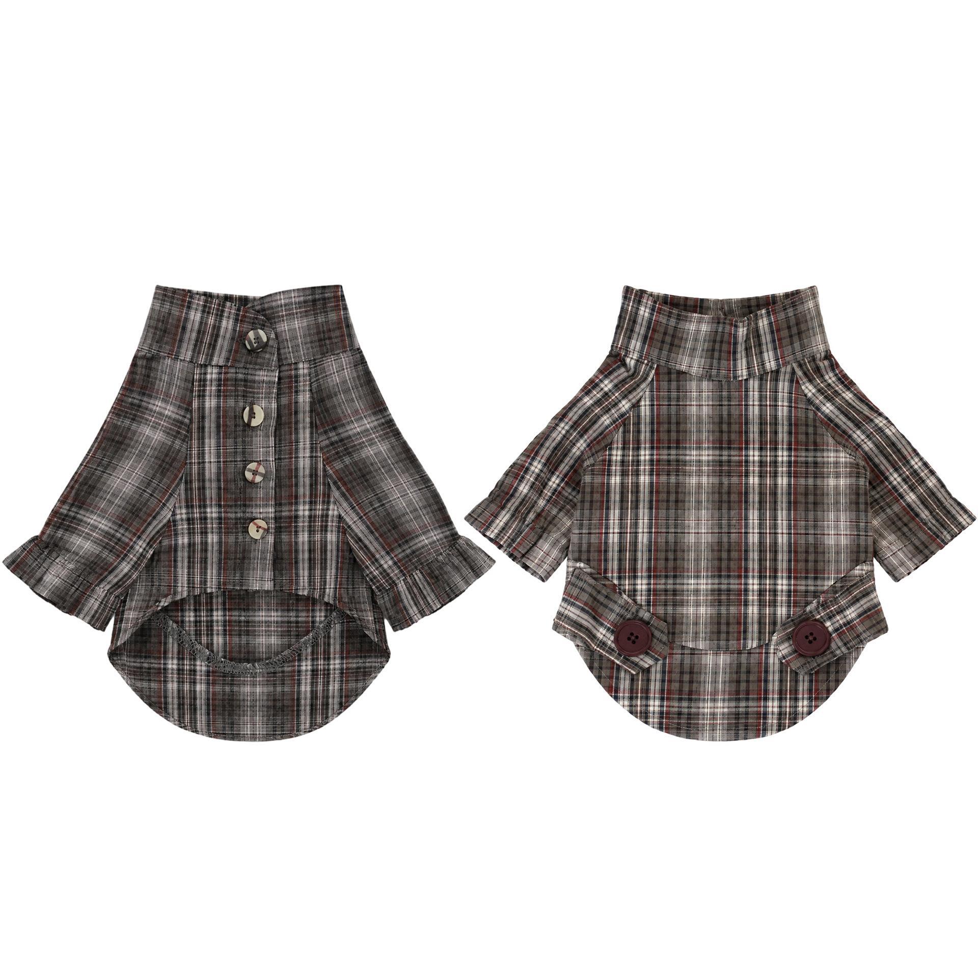 Korean-style pet retro plaid shirt, small dog Pomeranian Teddy Maltese spring/summer pure cotton top Specification image