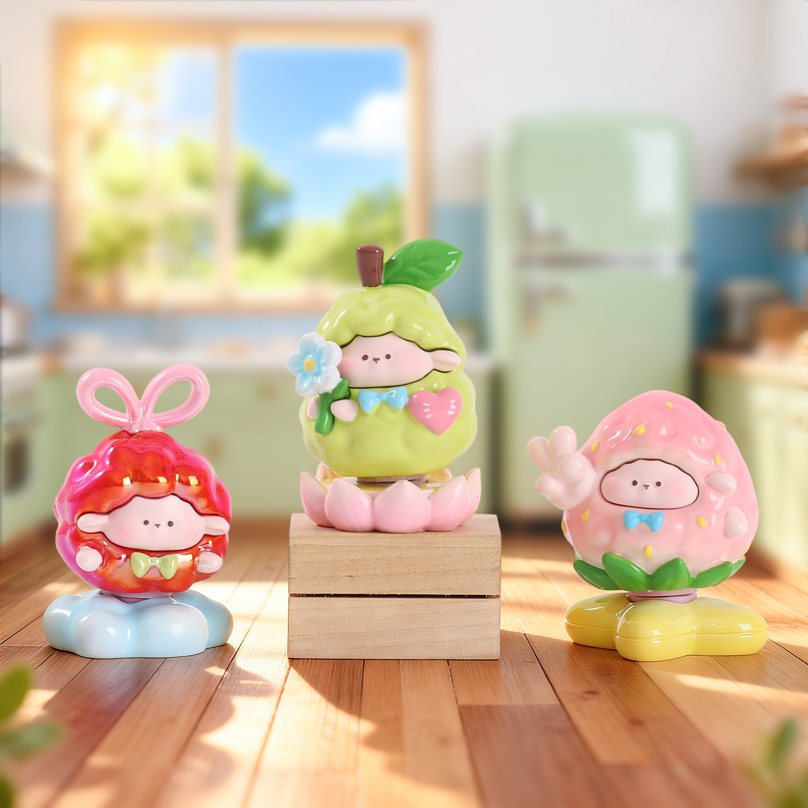 Creative Miaomiao Lam Fruit Spin Park Blind Box with display stand Cartoon table decoration, home decoration festival gift for the Year of the Goat Specification image
