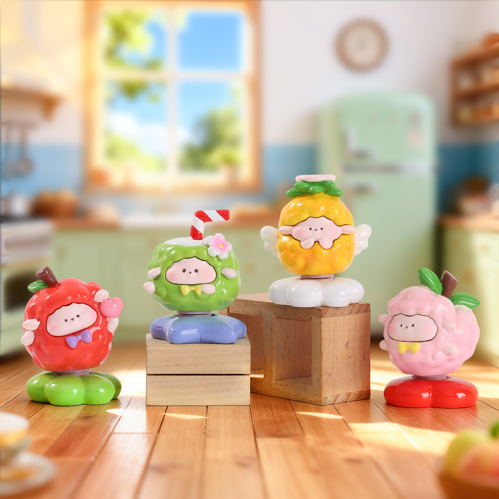 Creative Miaomiao Lam Fruit Spin Park Blind Box with display stand Cartoon table decoration, home decoration festival gift for the Year of the Goat details Picture