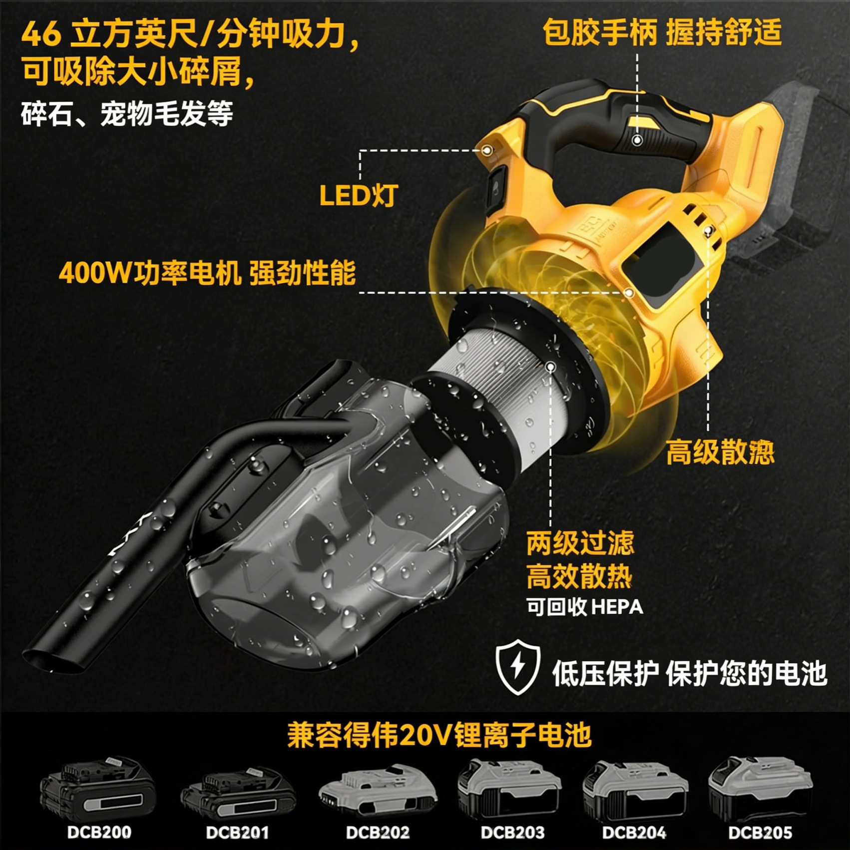 High-power brushless lithium battery handheld cordless vacuum cleaner with strong suction power, dual-purpose car and home multi-head car and home cleaning vacuum cleaner Specification image