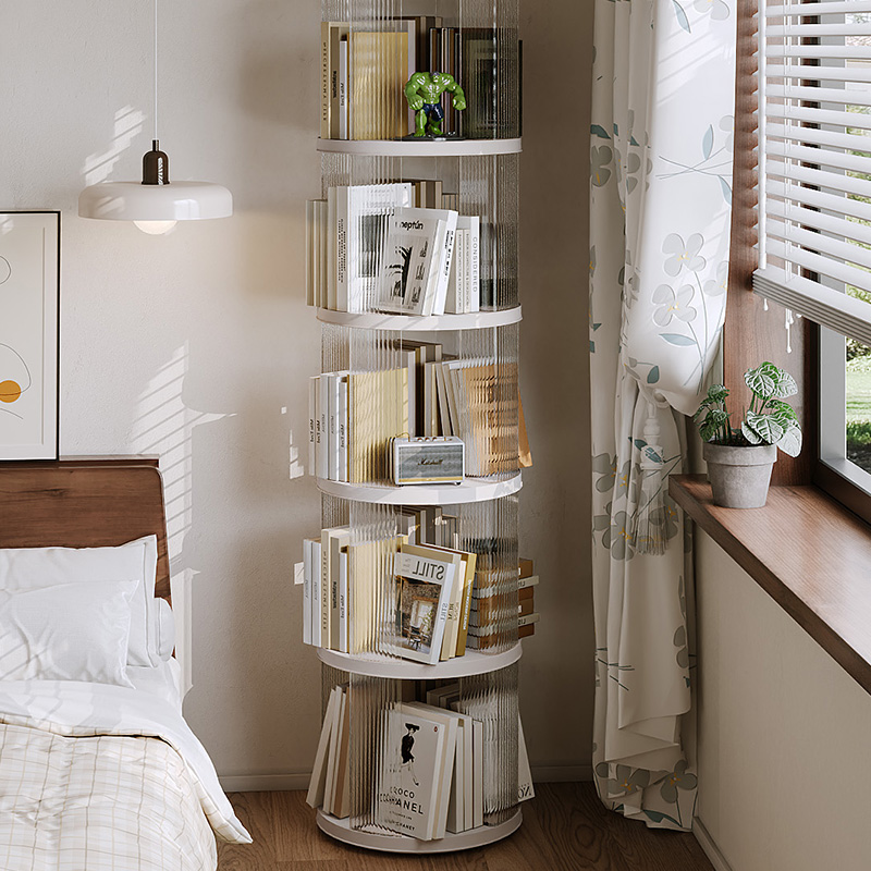 【CL】26Q1#6852 Bookshelf, white rotating bookshelf, iron ring opening ring, simple and practical bookcase storage rack Specification image