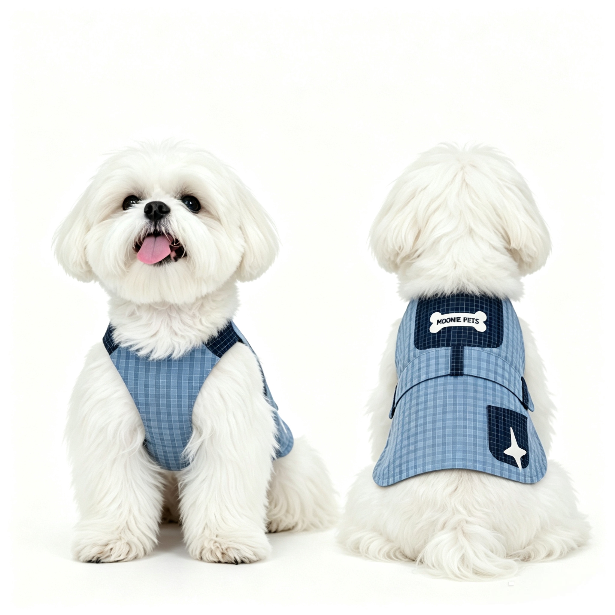 Ins-style checkered pet one-piece towing vest, denim fabric, dog walking jacket