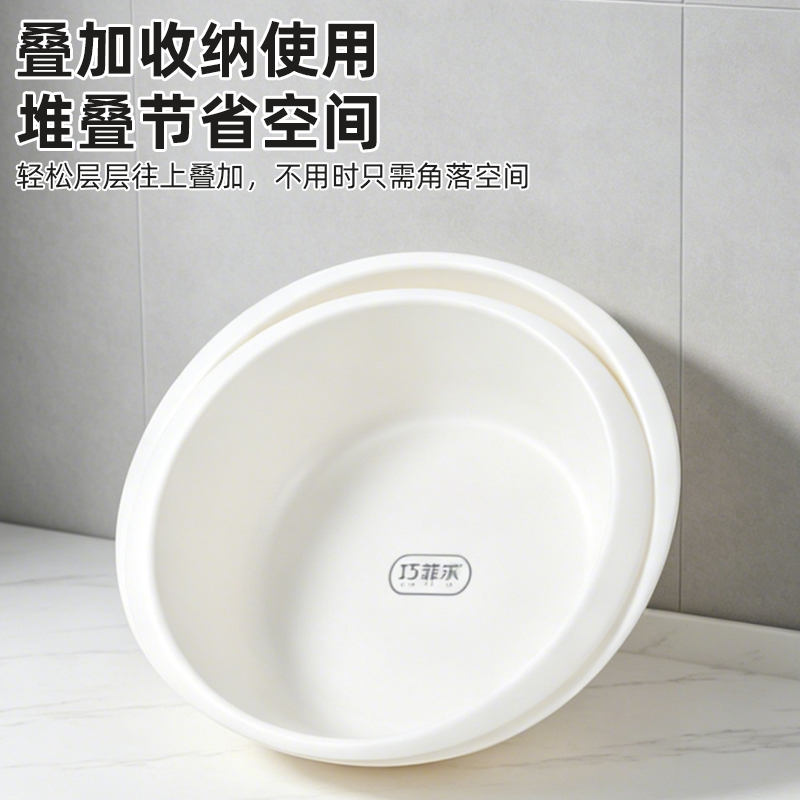 【CL】26Q3#Q9020 Wide-edge convenient round multi-functional white plastic basin for storing and organizing household bathroom supplies details Picture