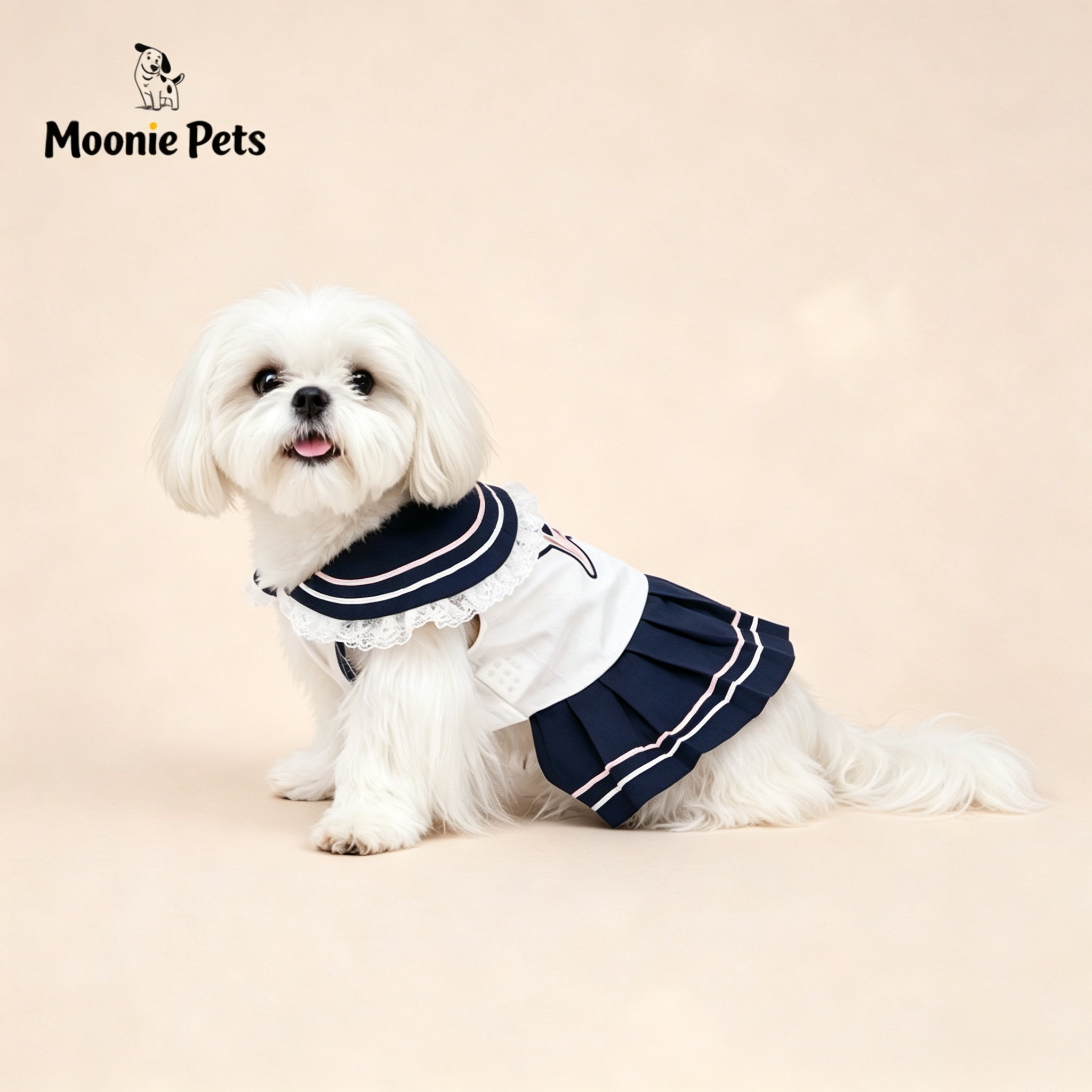 College feng shui hand-collar dog dress, summer thin lace pleated dress, small dog pet clothing details Picture