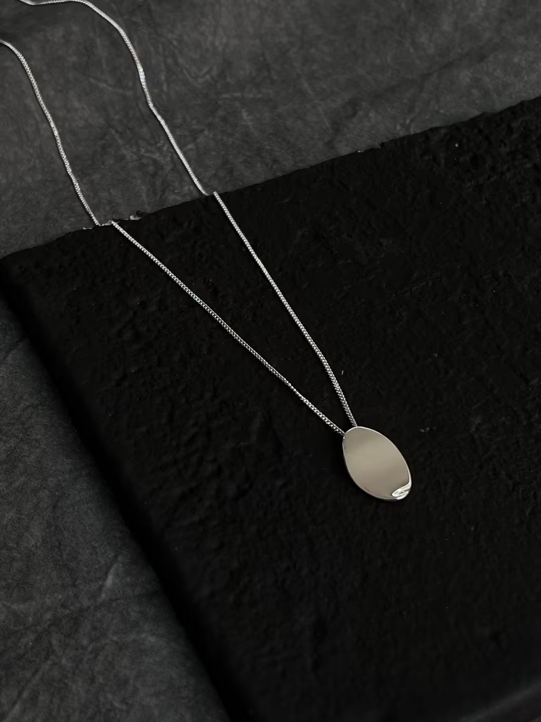 S925 sterling silver irregular curved surface silver necklace