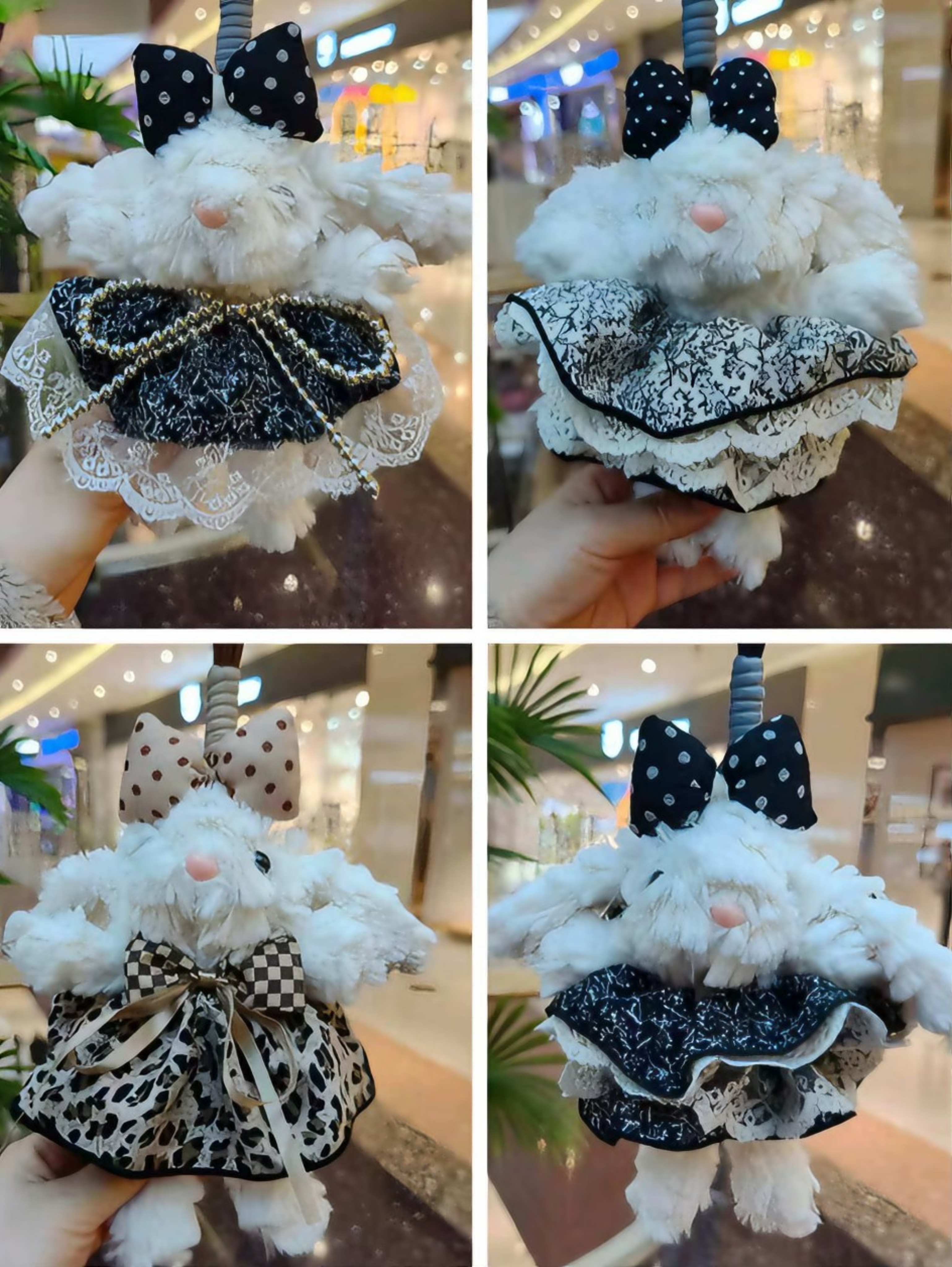 Colgante de orejas conejo peluche llavero simulación peluche forma conejo lindo mochila colgante muñeca details Picture