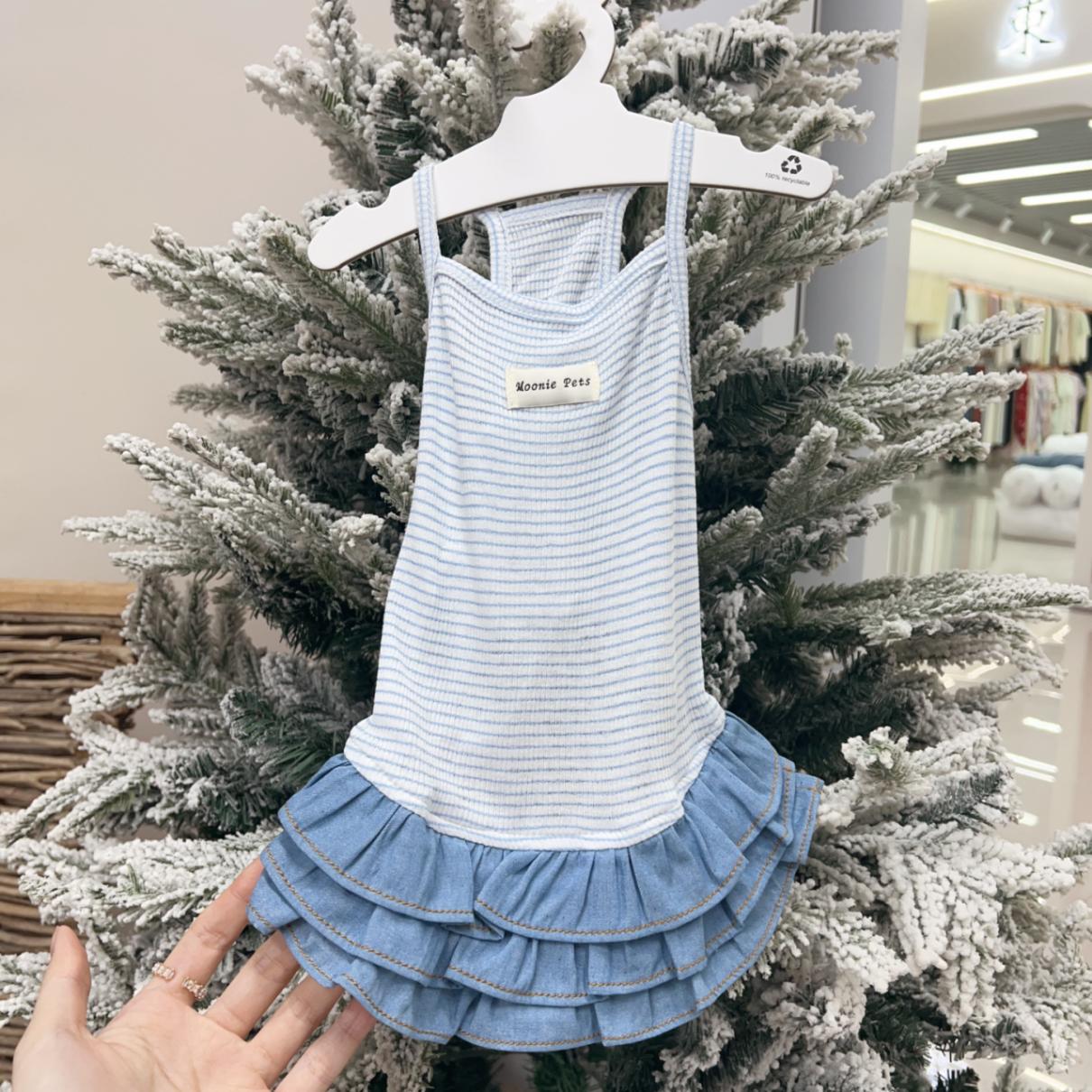 Coreano rayas pet halter falda cowboy pastel vestido de verano fino details Picture