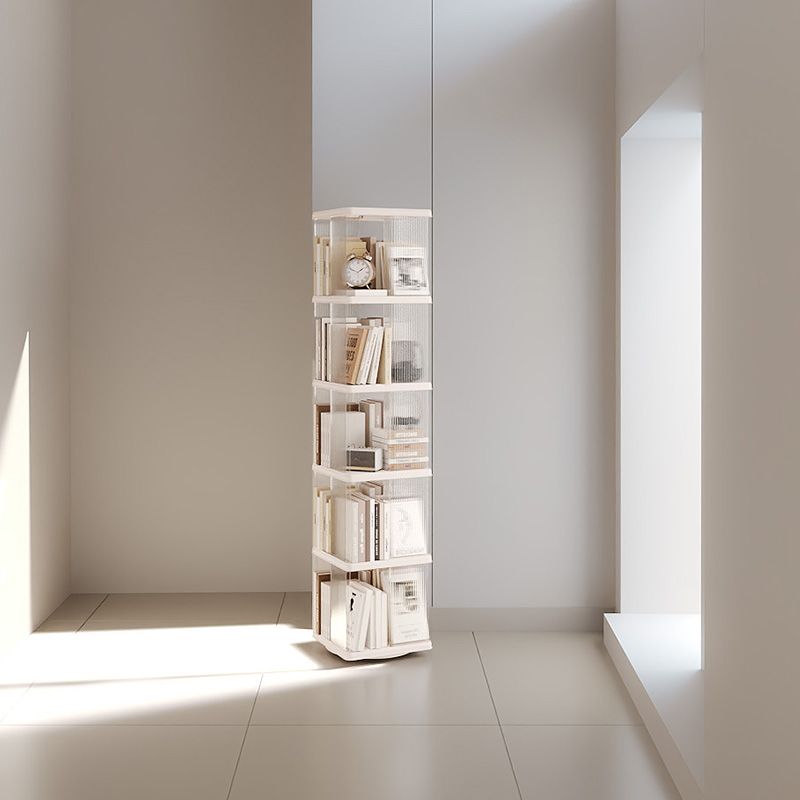 【CL】26Q1#6852 Bookshelf, white rotating bookshelf, iron ring opening ring, simple and practical bookcase storage rack