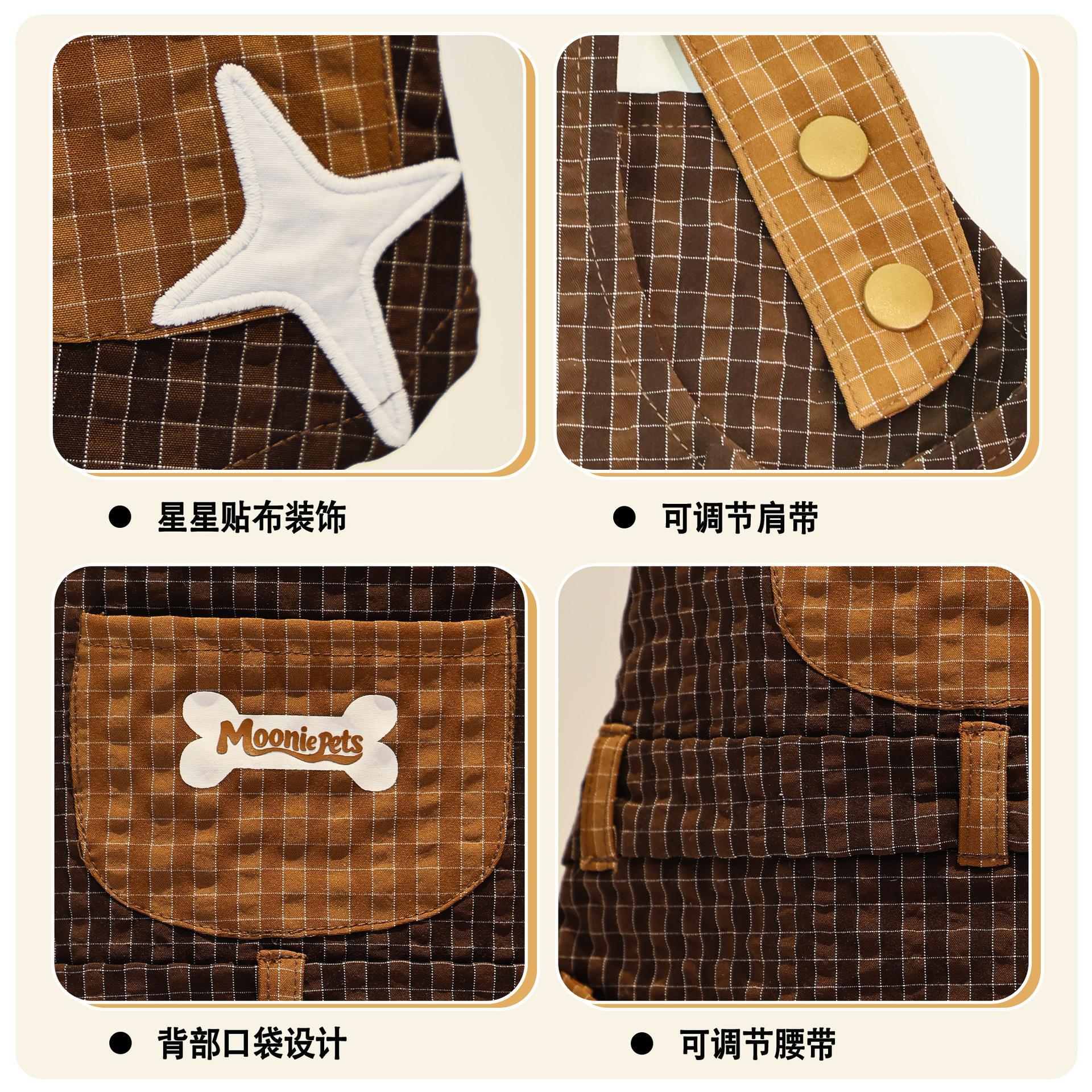 Ins-style checkered pet one-piece towing vest, denim fabric, dog walking jacket Item Picture