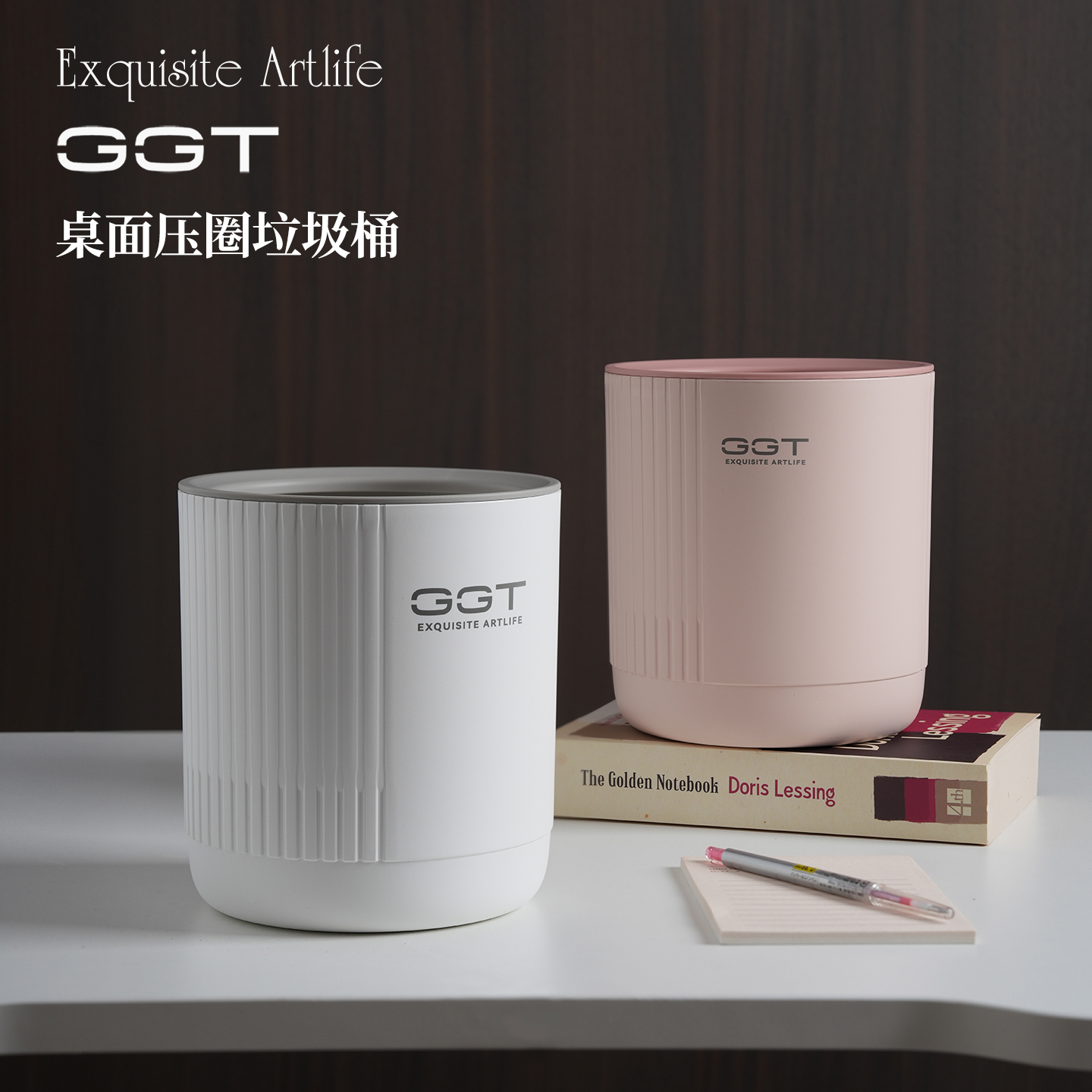 【CL】26Q2#6422 Desktop circular pressure ring sanitary bucket, white with transparent lid, pedal smart trash can, toilet, bathroom, household trash can