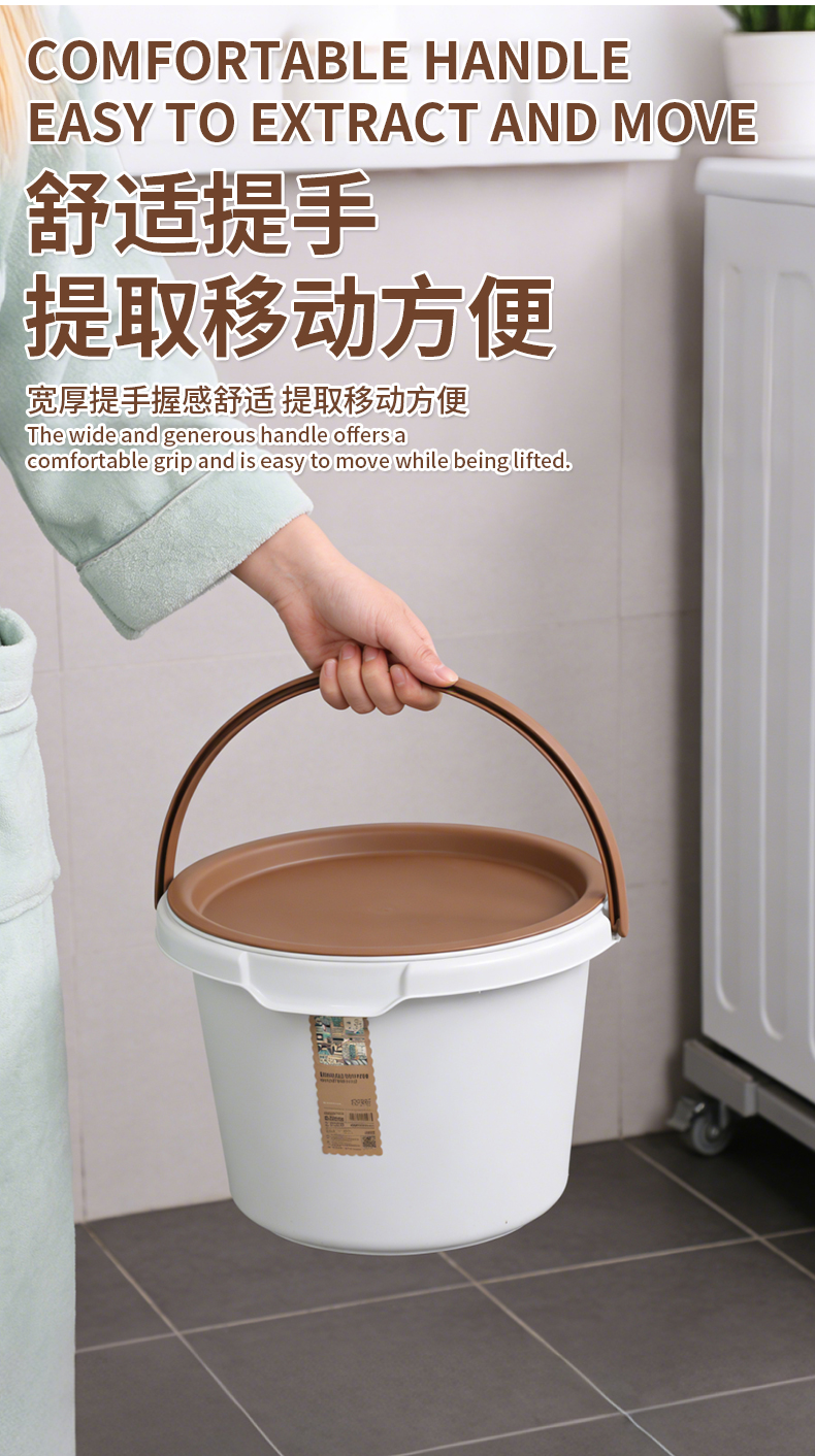 【CL】 26Q3#Q9136  白色带棕色盖子塑料收纳桶三件套多用途家用整理脏衣篮凳子式垃圾桶布艺洗衣篮组合详情6
