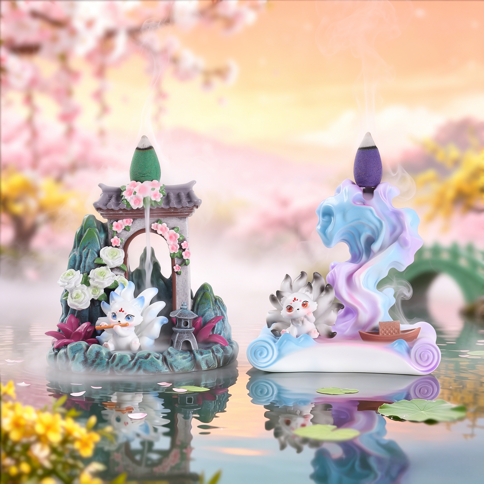 "Fox Smoke into Dreams - Reverse Flow Incense Blind Box, National Trend Aromatherapy Decoration Set, Creative Desktop Decoration, Living Room Entrance Hall Home Decoration. Application Scenario