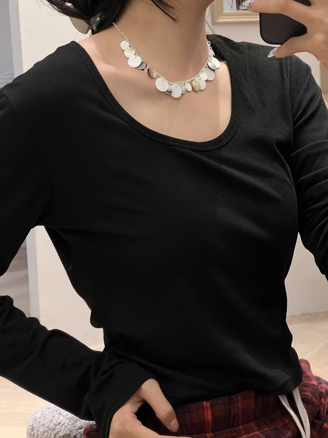 S925 sterling silver mother-of-pearl round piece necklace