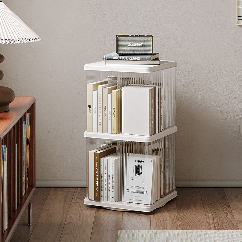 【CL】26Q1#6852 Bookshelf, white rotating bookshelf, iron ring opening ring, simple and practical bookcase storage rack details Picture