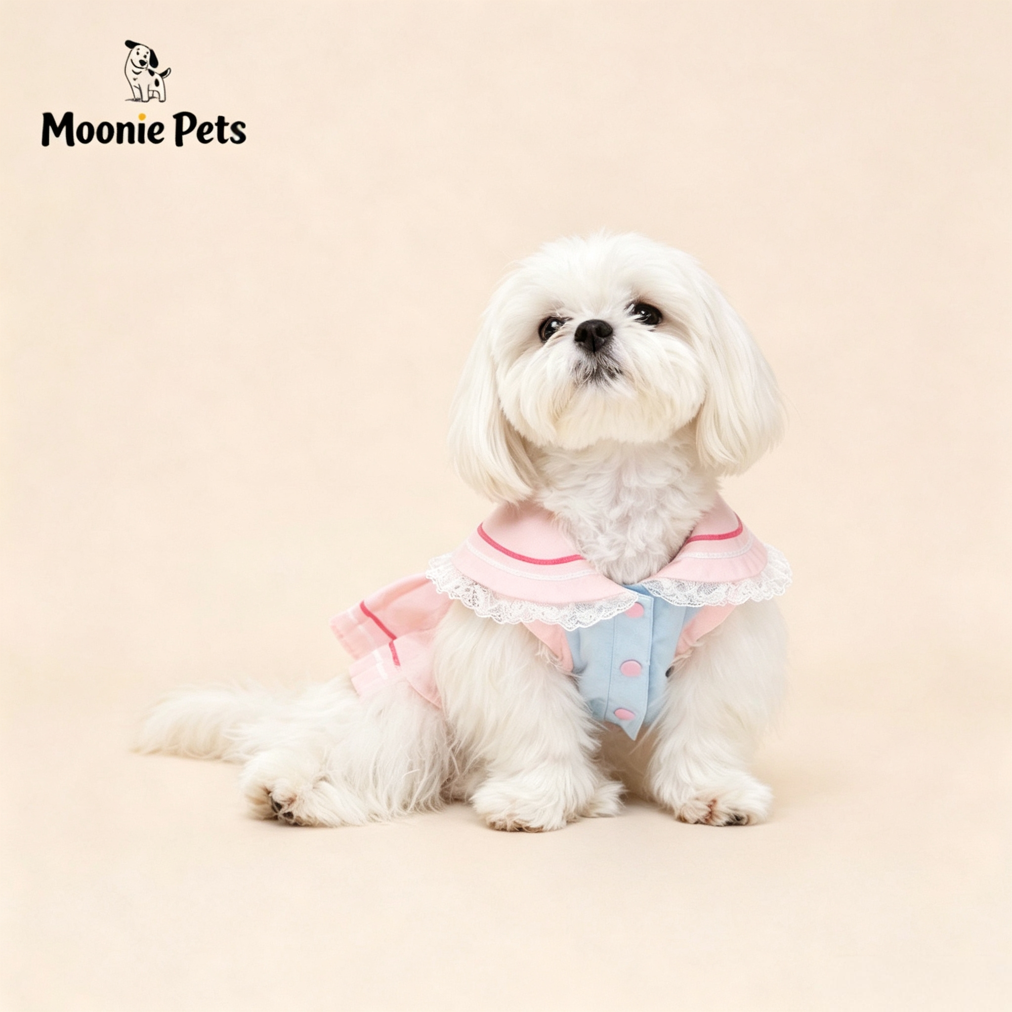 College feng shui hand-collar dog dress, summer thin lace pleated dress, small dog pet clothing Specification image