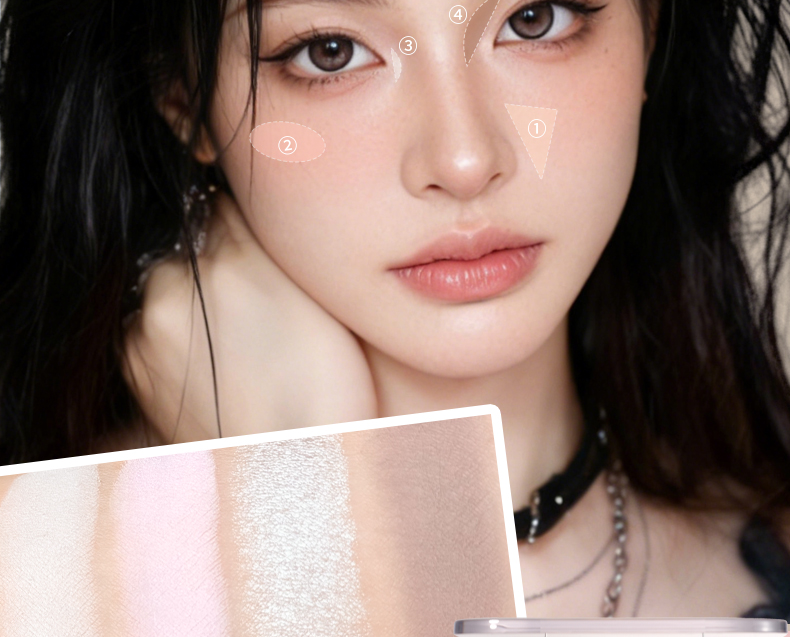 xixi Finely carved and easily painted four-color contouring powder for contour enhancement, highlighting and brightening shadows, nose shadow contouring all-in-one comprehensive plate pic 10