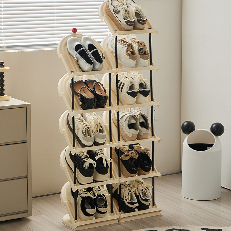 【CL】26Q1#6921 Beige multi-layer acrylic shoe box storage box, foldable and stackable shoe rack, a perfect shoe organization tool details Picture