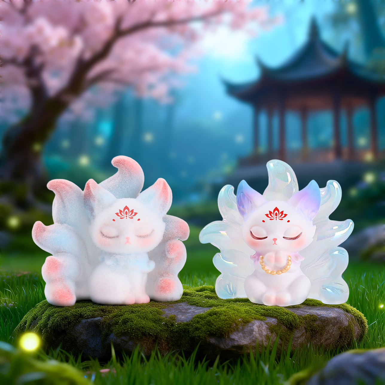 "Ten Miles of Peach Blossoms and Nine-Tailed Fox small blind box, national trend desktop decoration, living room entrance handicraft decoration, trendy collectible figurines. Application Scenario