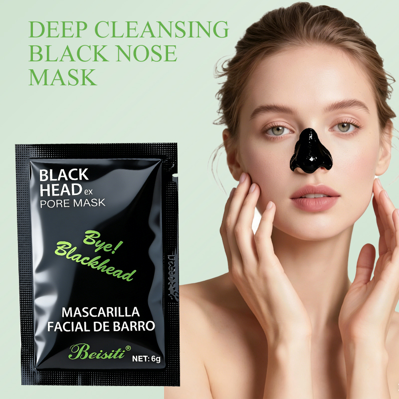 All-english BEISITI bamboo charcoal Blackhead nose Mask Tape for blackhead adsorption, T-zone cleaning, cross-border export wholesale