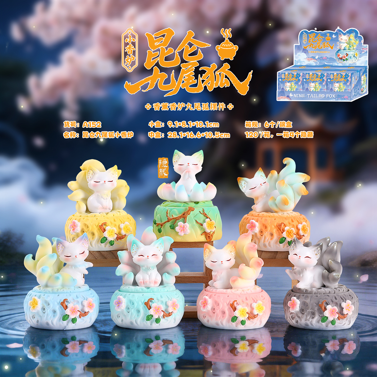Ancient-style Kunlun Nine-Tailed Fox small incense burner blind box, creative aroma diffuser desktop ornament, resin handicraft home decoration