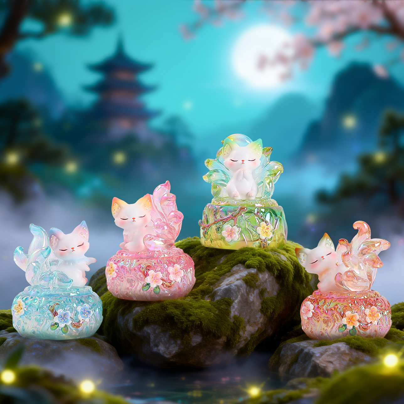 Ancient-style mountain and sea Nine-tailed fox small incense burner blind box desktop decoration, home decoration aroma diffuser handicraft decoration details Picture