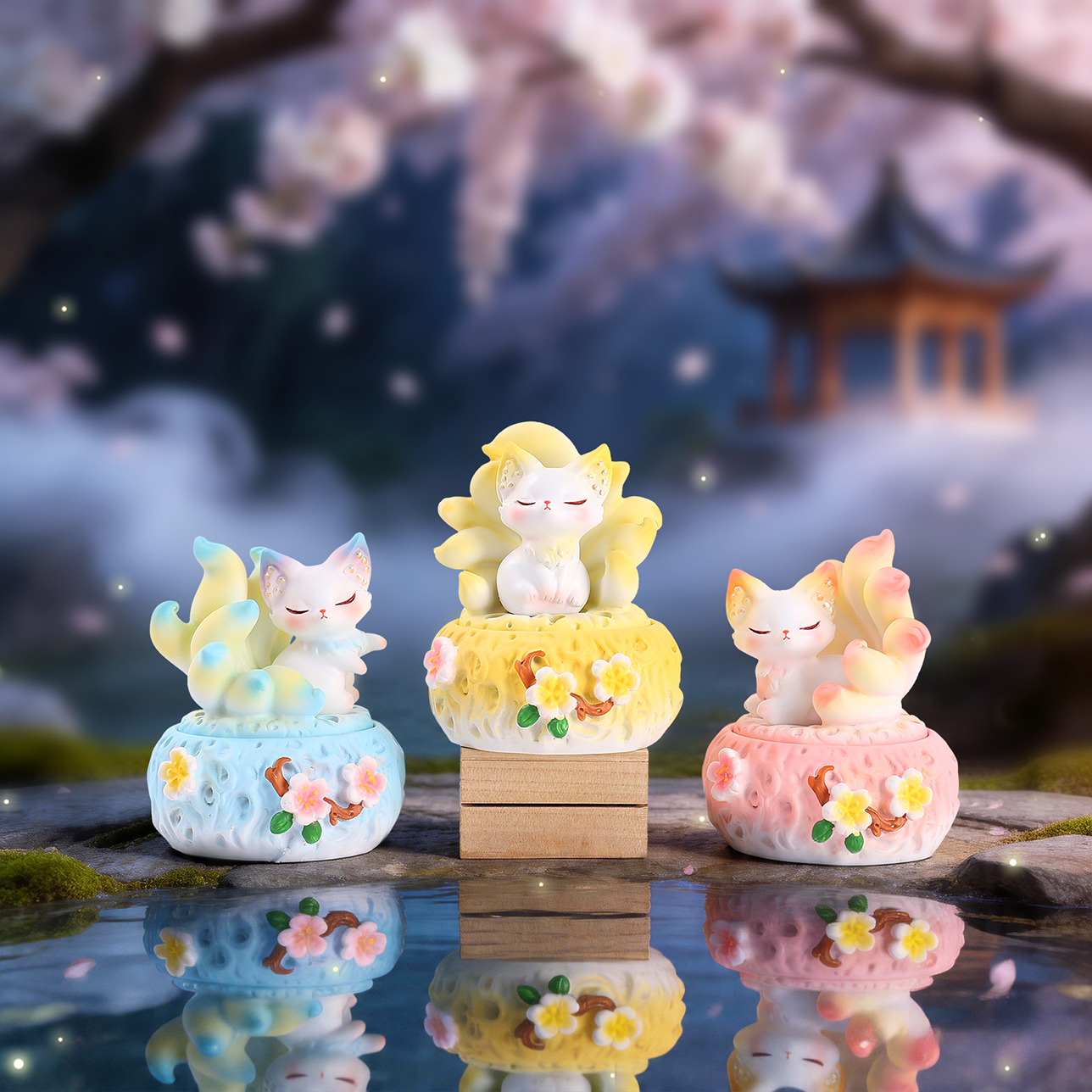 Ancient-style Kunlun Nine-Tailed Fox small incense burner blind box, creative aroma diffuser desktop ornament, resin handicraft home decoration Specification image