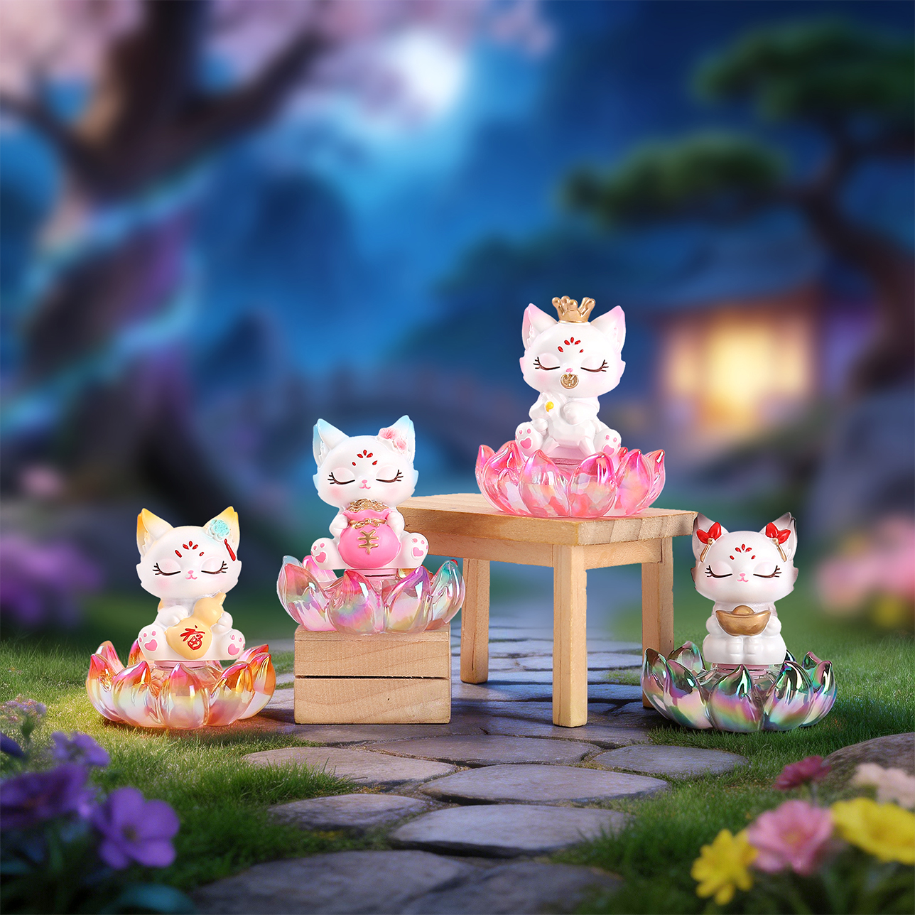 National trend Nine-tailed fox blind box creative collectible figurines, living room entrance hall home decoration handicrafts details Picture