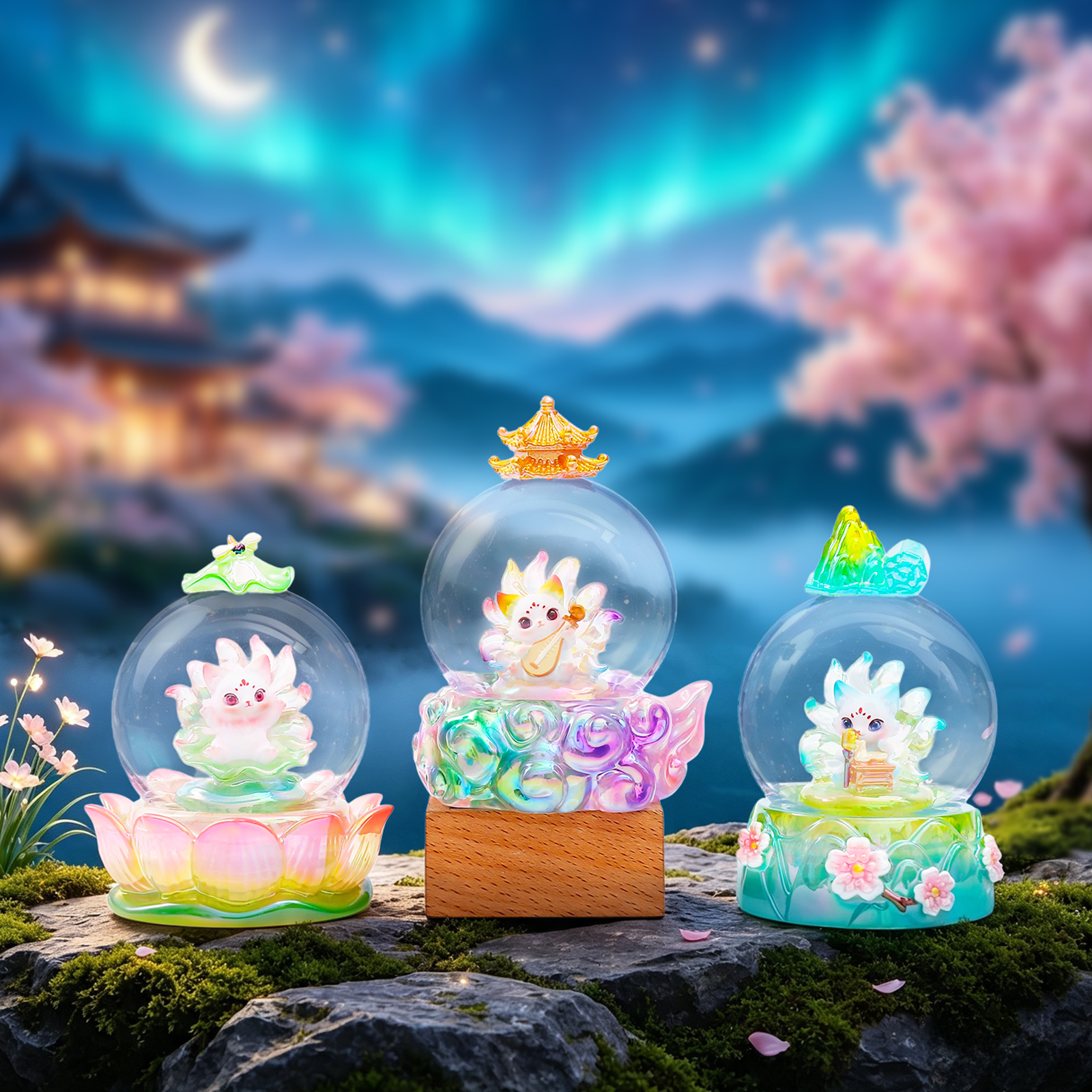 Ancient-style flower and Moon romance Nine-Tailed Fox blind box, living room entrance hall table decoration, scenic area cultural and creative home decoration souvenirs Specification image