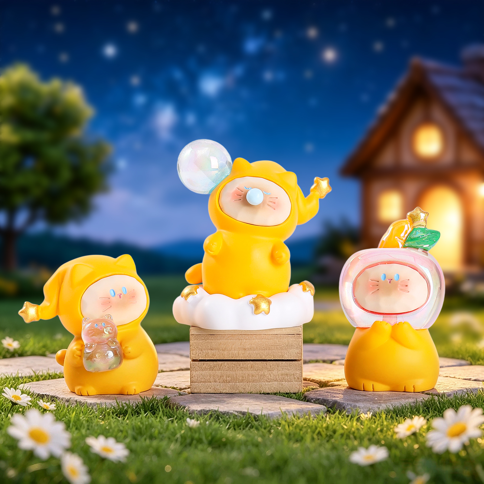 Blind box of cats under the starlight, cartoon cat desktop ornaments, resin handicrafts, children's toys, student gifts Specification image